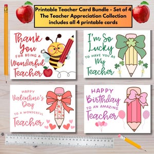 imprimables pour enseignants | Lot de cartes | Cartes d'appréciation pour les enseignants | Cartes assorties pour l'enseignant | Jeu de cartes de professeur