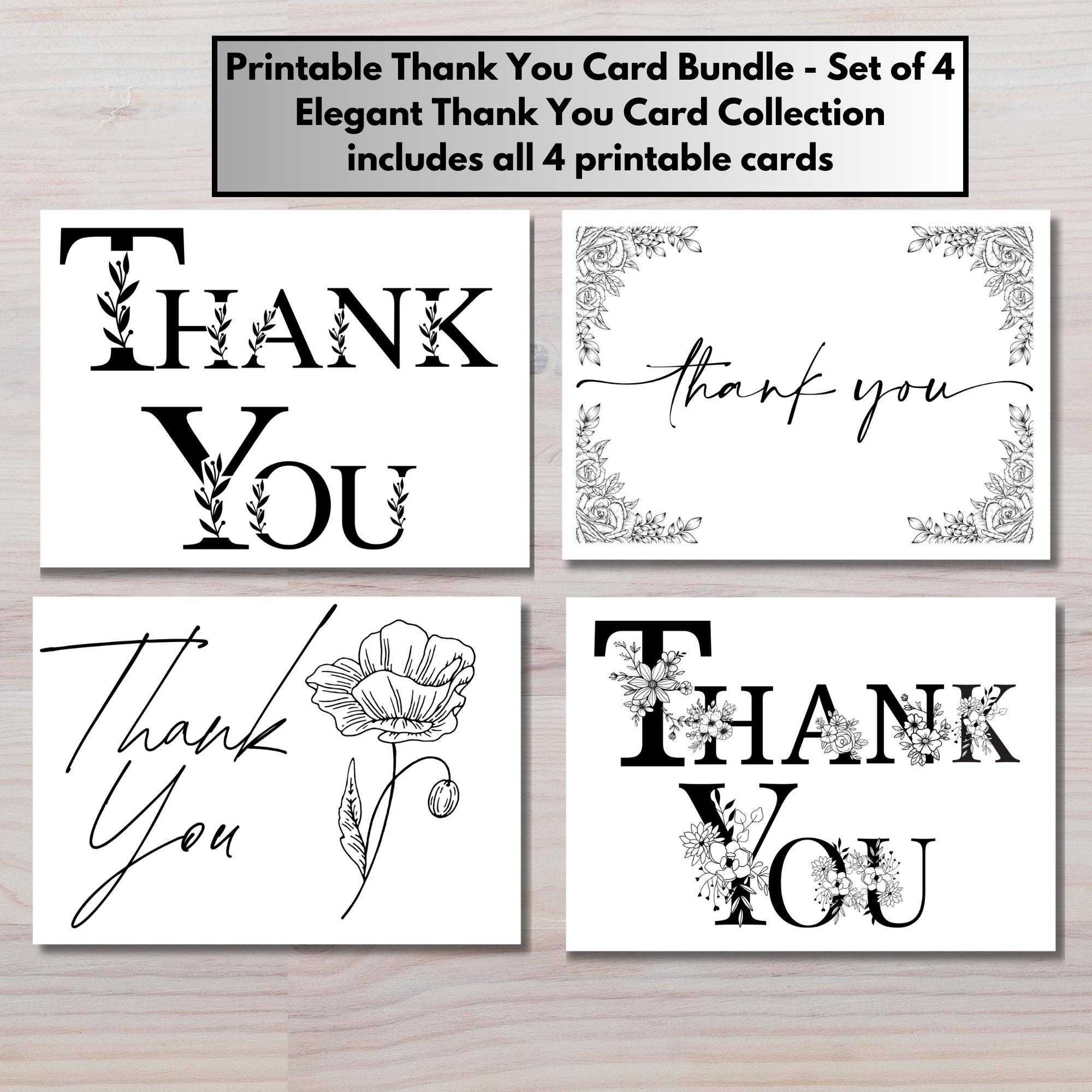 Printable Thank You Card Set | Bundle of 4 Thank You Cards
