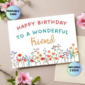 Druckbare Geburtstagskarte für Freunde | Alles Gute zum Geburtstag Karte für Freund | Niedliche Blumen-Geburtstagskarte für Freund | Digital | Freund Geburtstagsgeschenk