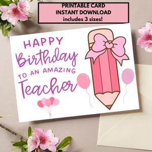 Cartão de aniversário para professor para impressão | Cartão de feliz aniversário para professor para impressão | Cartão de aniversário para download | Digital | Presente de aniversário para professor