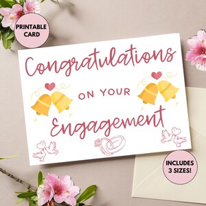 Carte de fiançailles imprimable | Félicitations pour vos fiançailles | carte postale pour fiancés | Carte de fiançailles mignonne | Félicitations aux fiancés