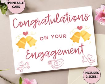 Printable Engagement Card | Congratulations on your Engagement | Instant Download, PDF | Includes 3 Sizes