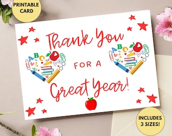 Printable Teacher Thank You Card | Student End of Year Card | Teacher End of Year Card | Teacher Appreciation Week Card | Printable, Digital