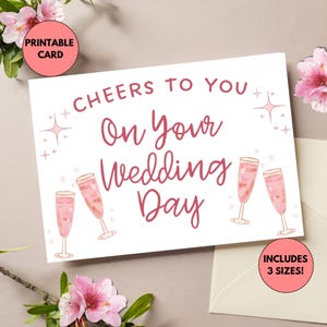 Druckbare Hochzeitskarte | Prost zu Ihnen am Hochzeitstag | Sektgläser | Hübsche Hochzeitskarte | Hochzeit Glückwünsche | Rosa, spritzig
