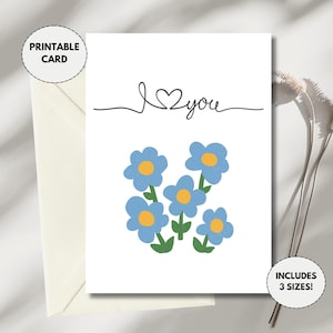 imprimable Je t'aime | Anniversaire, carte de mariage | Carte pour conjoint ou personne importante | Floral, minimaliste | Jolie carte Je t'aime