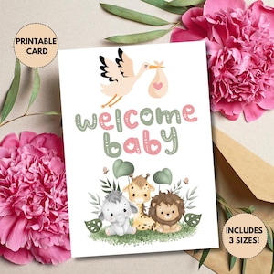 Carte imprimable de félicitations pour nouveau-né | Bienvenue bébé | Bébé fille ou bébé garçon | Carte de félicitations de bébé | Carte pour baby shower, nouveau-né