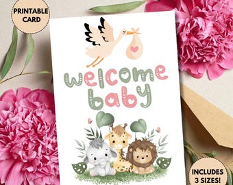 Carte imprimable de félicitations pour nouveau-né | Bienvenue bébé | Bébé fille ou bébé garçon | Carte de félicitations de bébé | Carte pour baby shower, nouveau-né