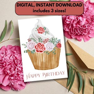 Cartão de aniversário bonito para imprimir | Cartão de aniversário com cupcake | Cartão de aniversário elegante | Cartão de aniversário para amigo | Cartão de aniversário geral | Qualquer idade