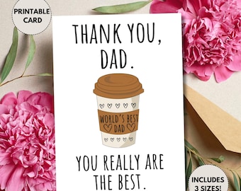 Printable Father's Day Card | Thank You Dad | World's Best Dad | Card for Dad | Cute Father's Day Card | Father's Day Coffee Card | Digital