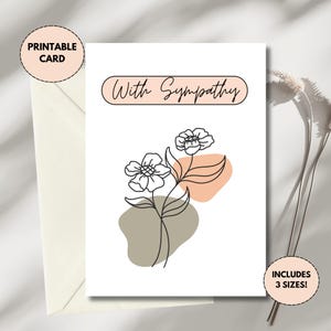 Tarjeta de condolencias imprimible / Con condolencias / Tarjeta de condolencias minimalista / Tarjeta para la pérdida de un ser querido / Elegante, floral / Tarjeta de condolencias en blanco