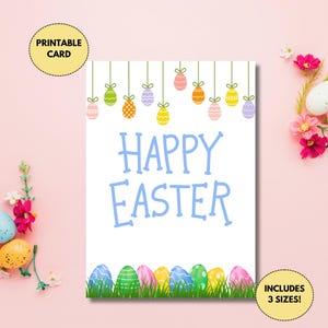 Carte de Pâques imprimable avec des oeufs de Pâques | Joyeuses Pâques | Carte de Pâques colorée | Jolie carte de Pâques avec des oeufs de Pâques colorés | Numérique