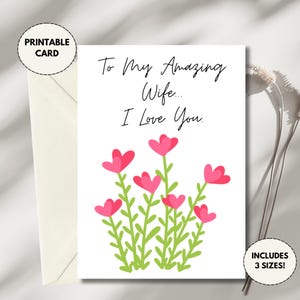 Cartão para imprimir para esposa | Saudação de aniversário | Cartão de aniversário de casamento | Para minha esposa incrível | Presente para esposa | Minimalista, Floral