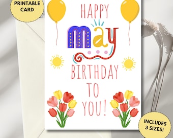 Printable May Birthday Card | Birthday Card Born in May | Cute Birthday Card for May Birthdays | Happy May Birthday | Month Birthday Card