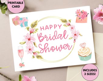 Tarjeta imprimible para despedida de soltera / Feliz despedida de soltera / Tarjeta para despedida de soltera / Linda tarjeta para despedida de soltera / Tarjeta para la futura novia / Floral, rosa
