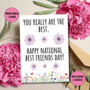 Printable Best Friends Day Card | National Best Friends Day | Cute Card for Best Friend | Floral Card for National Best Friends Day