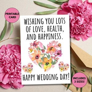 Druckbare Hochzeit Karte | Alles Gute zum Hochzeitstag | Elegante Hochzeitskarte | Blumenhochzeitskarte | Karte für Ehepaar | Niedliche Hochzeitskarte