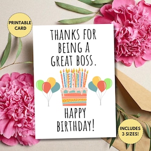 Druckbare Geburtstags-Boss Karte | Geburtstagskarte für Chef | Geburtstagskarte für Boss | Karte zum Geburtstag des Chefs | Boss Geschenk zum Geburtstag