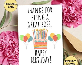 Printable Boss Birthday Card | Manager Birthday Card | Work Boss Birthday Card | Card for Boss' Birthday | Boss Gift for Birthday
