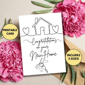 Afdrukbare housewarmingkaart | Nieuwe thuiskaart met elegant schrift | Digitaal, direct downloaden | Huizenkoper, nieuwe huiskaart | Housewarming-kaart