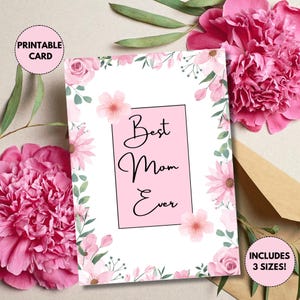 Cartão para imprimir "A Melhor Mãe de Todos os Tempos" | Cartão para o Dia das Mães | Cartão floral para o Dia das Mães | Cartão para a mãe | Cartão fofo para o Dia das Mães | Cartão de agradecimento à mãe