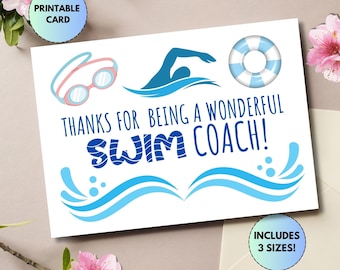 Carte de remerciement imprimable pour coach de natation, cadeau pour professeur de natation, téléchargement immédiat