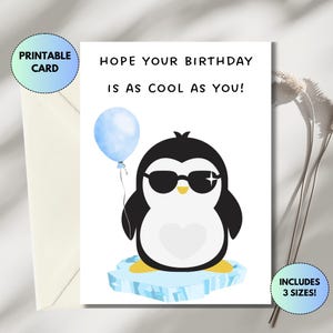 Tarjeta de cumpleaños divertida imprimible / Tarjeta de cumpleaños de pingüino / Tarjeta de cumpleaños linda / Tarjeta de cumpleaños para amigos y compañeros de trabajo / Tarjeta de feliz cumpleaños