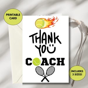 Printable Tennis Coach Thank You Card | Tennis Coach Appreciation | Instant Download | Thank You Card for Tennis Coach | Card from Athlete