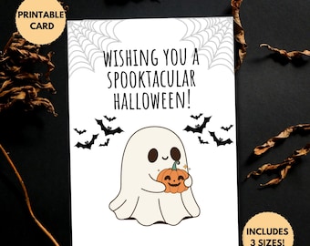 Cartão de Halloween para imprimir | Fantasma de Halloween | Cartão fofo de Halloween | Cartão de Halloween para crianças | Feliz Dia das Bruxas | Halloween assustador