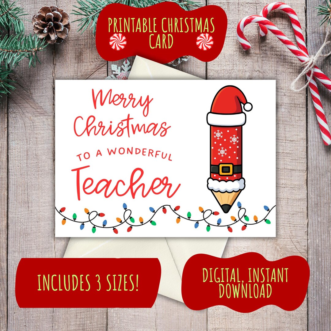 Printable Teacher Christmas Card | Merry Christmas Card for Teacher