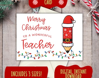 Printable Teacher Christmas Card | Merry Christmas Card for Teacher | Downloadable Teacher Holiday Card | Teacher Christmas Gift | Digital