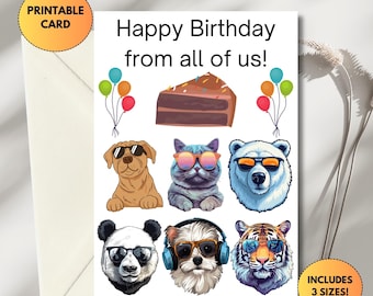 Printable Birthday Card From All of Us | Funny Birthday Card | From Coworkers, Family | Group Birthday Card | Group Birthday Gift Card