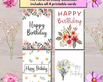Pacote de Cartões de Aniversário para Imprimir | Download Instantâneo | Conjunto de 4