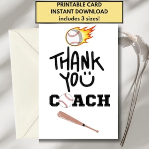 Printable Baseball Coach Thank You Card | Baseball Coach Appreciation | Instant Download | Card for Baseball Coach | Card from Athlete