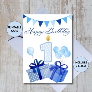Carte 1er anniversaire imprimable pour garçon | Carte pour le premier anniversaire d'un bébé | Carte d'anniversaire téléchargeable | Carte mignonne pour le 1er anniversaire | 1er anniversaire garçon