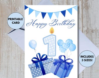 1st Birthday Card Printable, First Birthday Card, Happy 1st Birthday Greeting Card, Instant Download PDF, One Year Old Birthday Card