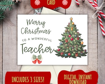Printable Teacher Christmas Card | Merry Christmas Card for Teacher | Downloadable Teacher Holiday Card | Teacher Christmas Gift | Digital