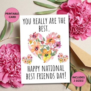 Printable Best Friends Day Card | National Best Friends Day | Cute Card for Best Friend | Floral Card for National Best Friends Day