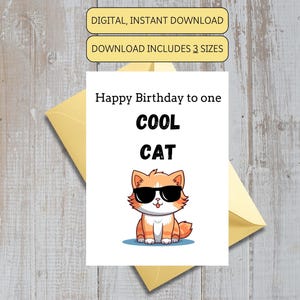 Printable Funny Birthday Card - Cool Cat Birthday Card - Funny Cat Birthday - Birthday Card for Friend - Cute Cat Birthday Card