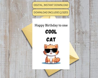 Tarjeta de cumpleaños divertida de gato imprimible (descarga instantánea / PDF)