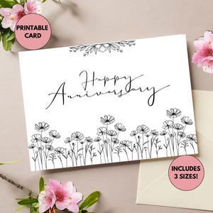 Afdrukbare bloemenverjaardagskaart | Elegante jubileumgroet | Kaart huwelijksverjaardag | Gelukkige verjaardagskaart | Jubileumcadeau