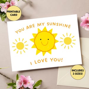 Stampabile "Sei il mio sole" / Ti amo / Download immediato / Biglietto per figlio, figlia, persona cara / Biglietto con sole