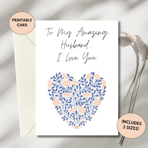 Tarjeta imprimible para mi esposo / Saludo de aniversario / Tarjeta de aniversario de bodas / Para mi increíble esposo / Regalo para mi esposo / Minimalista, floral