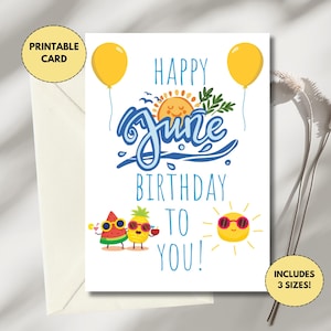 Printable June Birthday Card | Birthday Card Born in June | Summer Birthday Card for June Birthdays | Happy June Birthday | Birthday Month