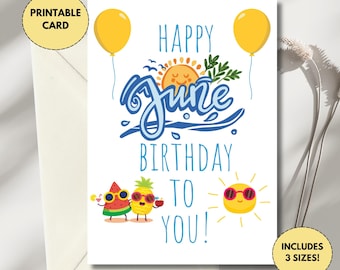 Printable June Birthday Card | Instant Download | PDF