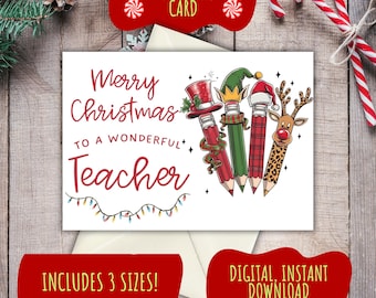 Printable Teacher Christmas Card | Merry Christmas Card for Teacher | Downloadable Teacher Holiday Card | Teacher Christmas Gift | Digital