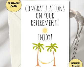 Tarjeta de jubilación imprimible / Tarjeta de jubilación para compañeros de trabajo / Tarjeta de felicitación por jubilación / Sol y palmeras / Tarjeta para jubilados