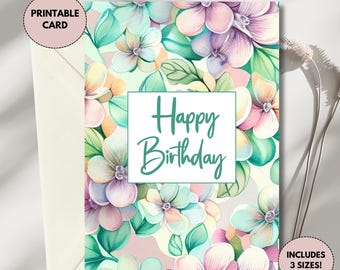 Printable Floral Birthday Card | Happy Birthday Card | Elegant Birthday Card | Pretty Birthday Card | Birthday Card for Friend, Coworker