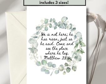 Printable Easter Card with Scripture, Bible Verse| Religious Easter Card | Matthew 28:6 | Elegant Easter Card | Christian Easter Card