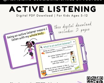 Active Listening Activity for Kids - Digital PDF Download - Pairs with @Ms.Melanie-SocialSkillsforKids on YouTube