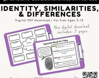 Celebrating Identity, Similarities, and Differences - Digital PDF Download - Pairs with @Ms.Melanie-SocialSkillsforKids on YouTube